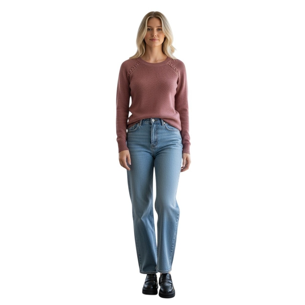 American Eagle Outfitters Knit Sweater Women's Size XS Mauve Braided Shoulder